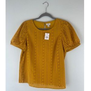 J. Crew Mustard Eyelet Puff Sleeve Shirt